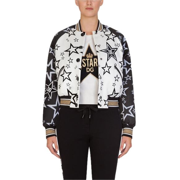 NWT Dolce & Gabbana Black White Stars Print reversible Bomber Jacket IT 40 US S - Picture 1 of 8